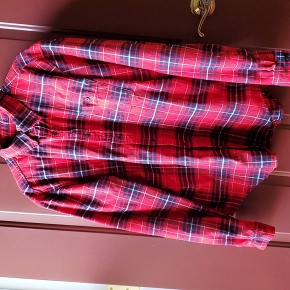 Merona red plaid flannel LS shirt one pocket size XL - Picture 1 of 9
